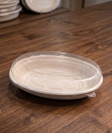 24oz Bagasse bowl ovel shape With Pet Lid